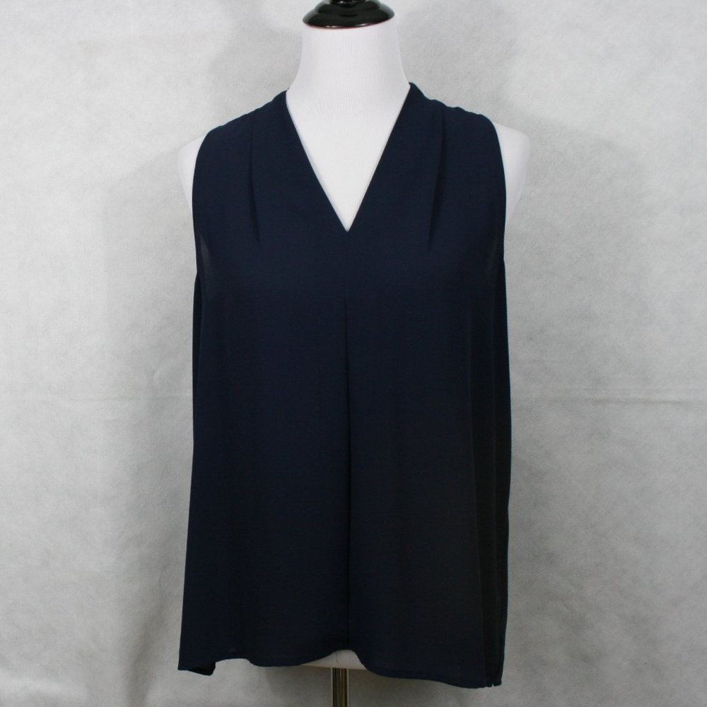 Vintage 90's Violet + Claire Navy Blue Poly Semi-Sheer Pleated Blouse SZ M EUC - Picture 2 of 7